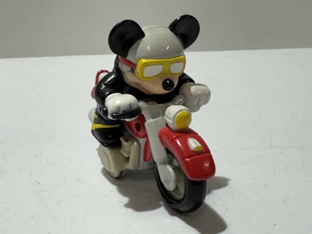 VINTAGE DISNEY MICKEY MOUSE MOTORCYCLE PULLBACK TOY 3.5"
