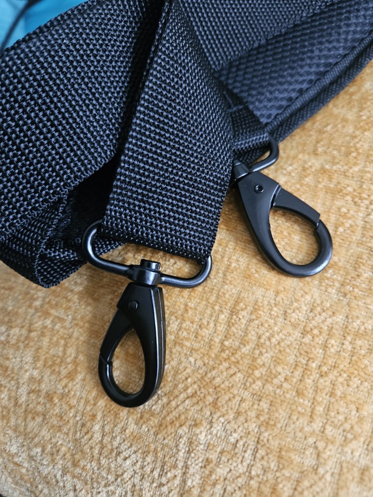 Adjustable Black Travel Shoulder Strap with Pad, Swivel Hooks, Clips