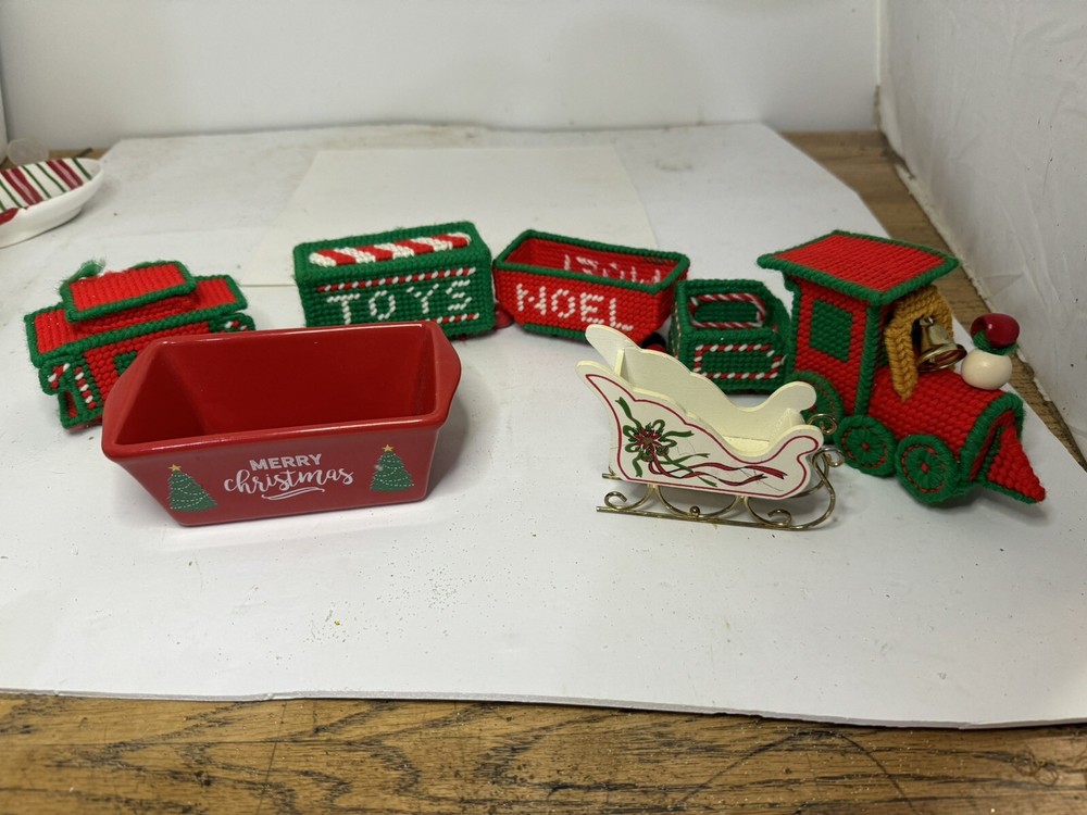 Christmas decor lot train Nantucket sled