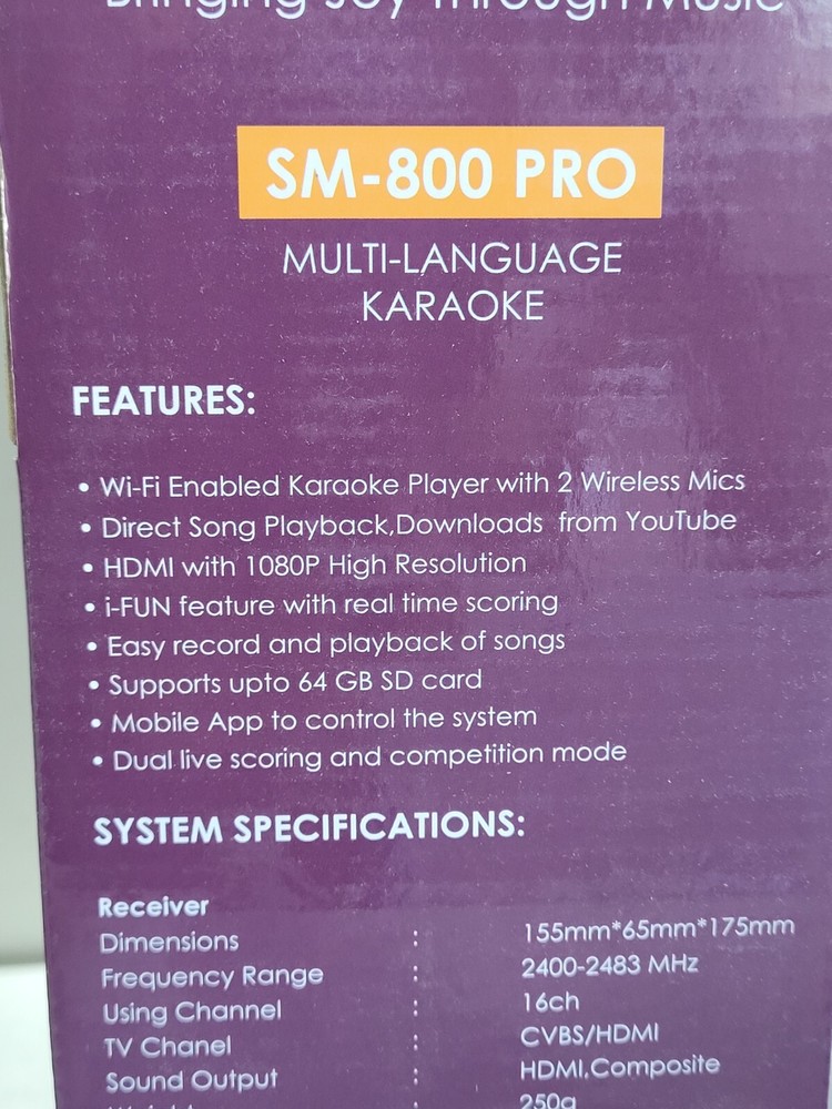 SingMasters Karaoke system Multi Language Wi-Fi Wireless SM-800 Pro