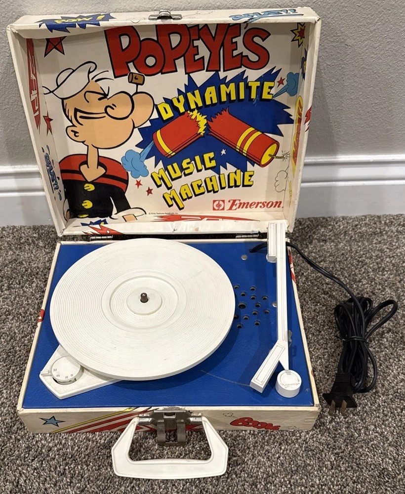 VTG Emerson Popeyes Dynamite Music Machine Record Player In Case King Features