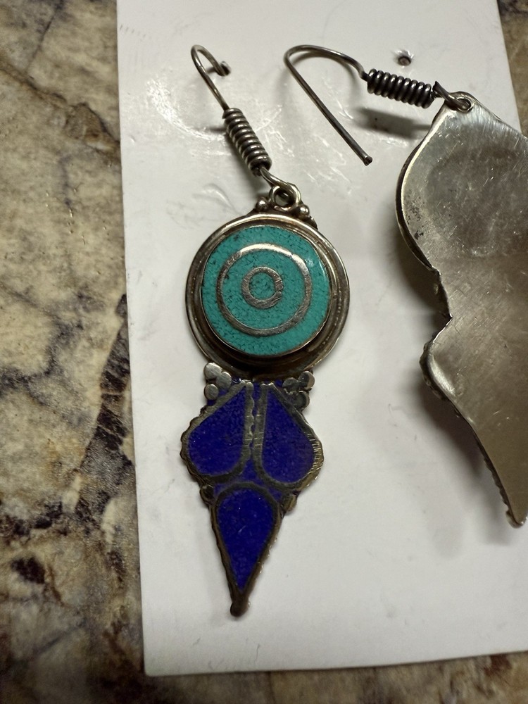 Tibetan silver and turquoise dangle earrings