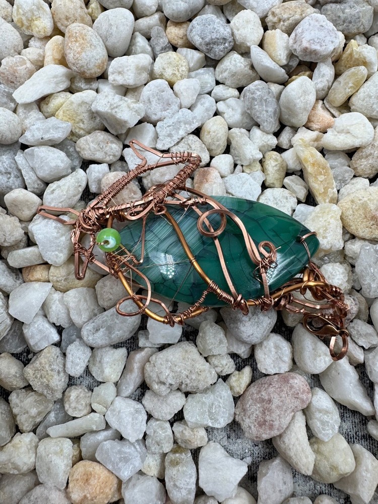 Handmade Wire Wrapped Agate Pendant - Green