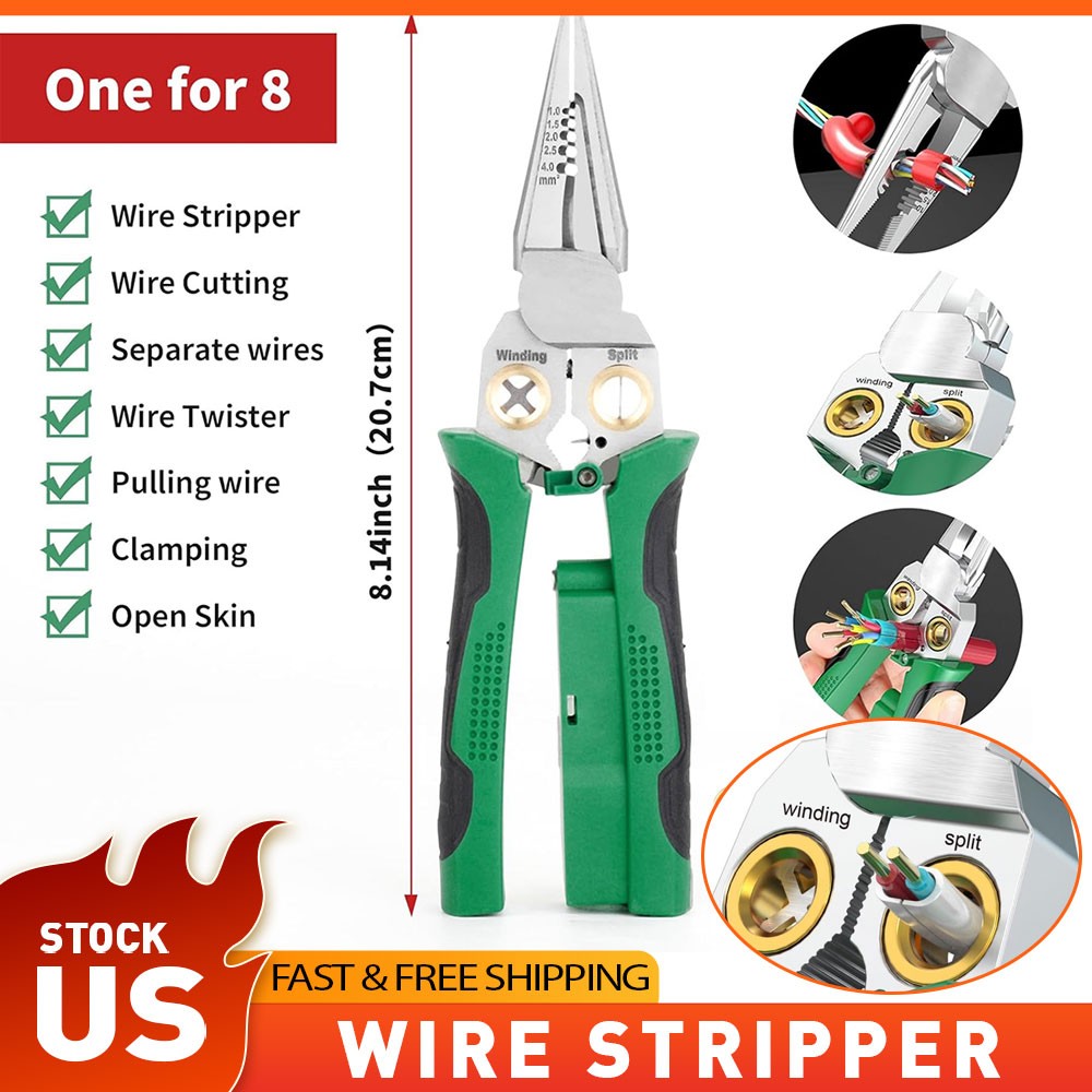 8 in 1 Wire Stripper Twister Cutting Pulling Wires Cable Scissors Voltage Test