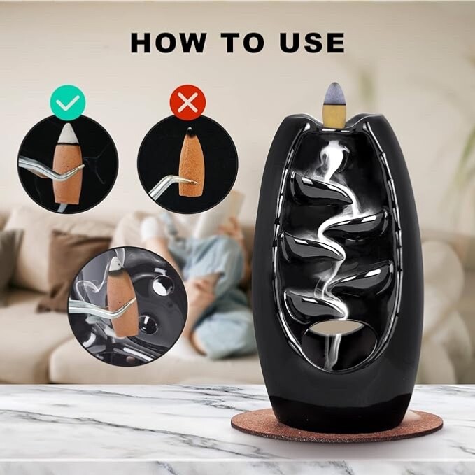 SPACEKEEPER Ceramic Backflow Incense Holder Waterfall Incense Burner