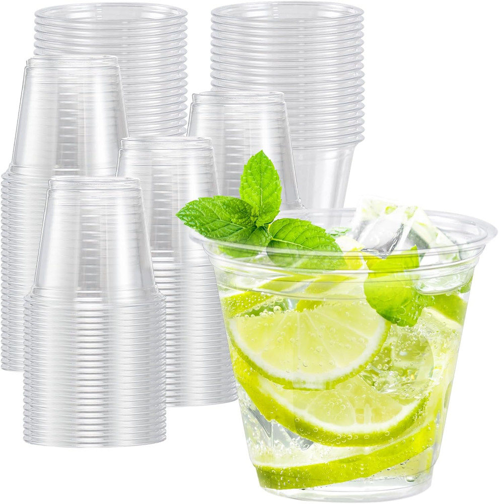 100 Pack 9 Oz Clear Plastic Cups, Disposable Cups Wine Cocktail Punch, Sturdy &