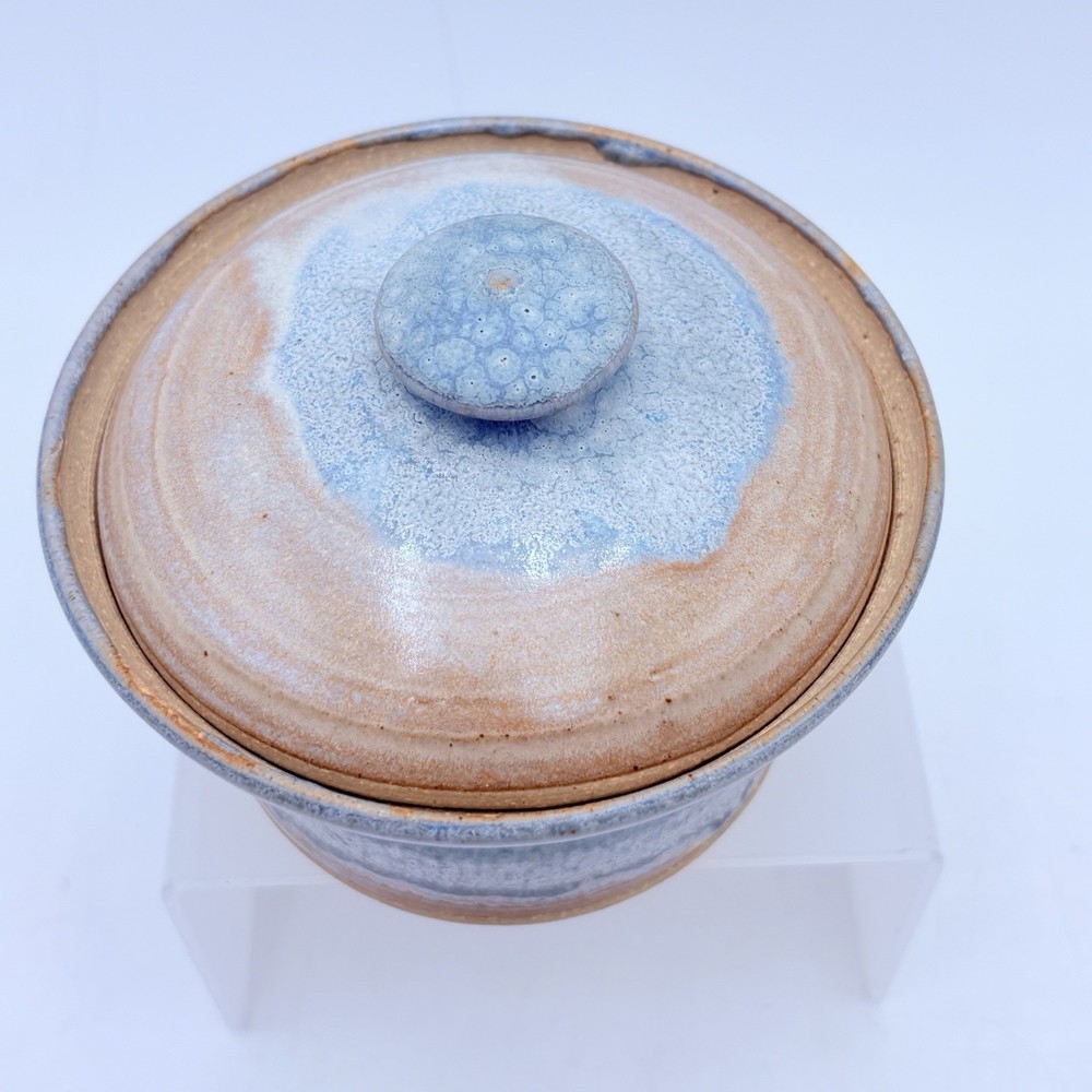 Black Mountain Pottery NC Lidded Jar Blue Gray Drip Glaze Signed Studio