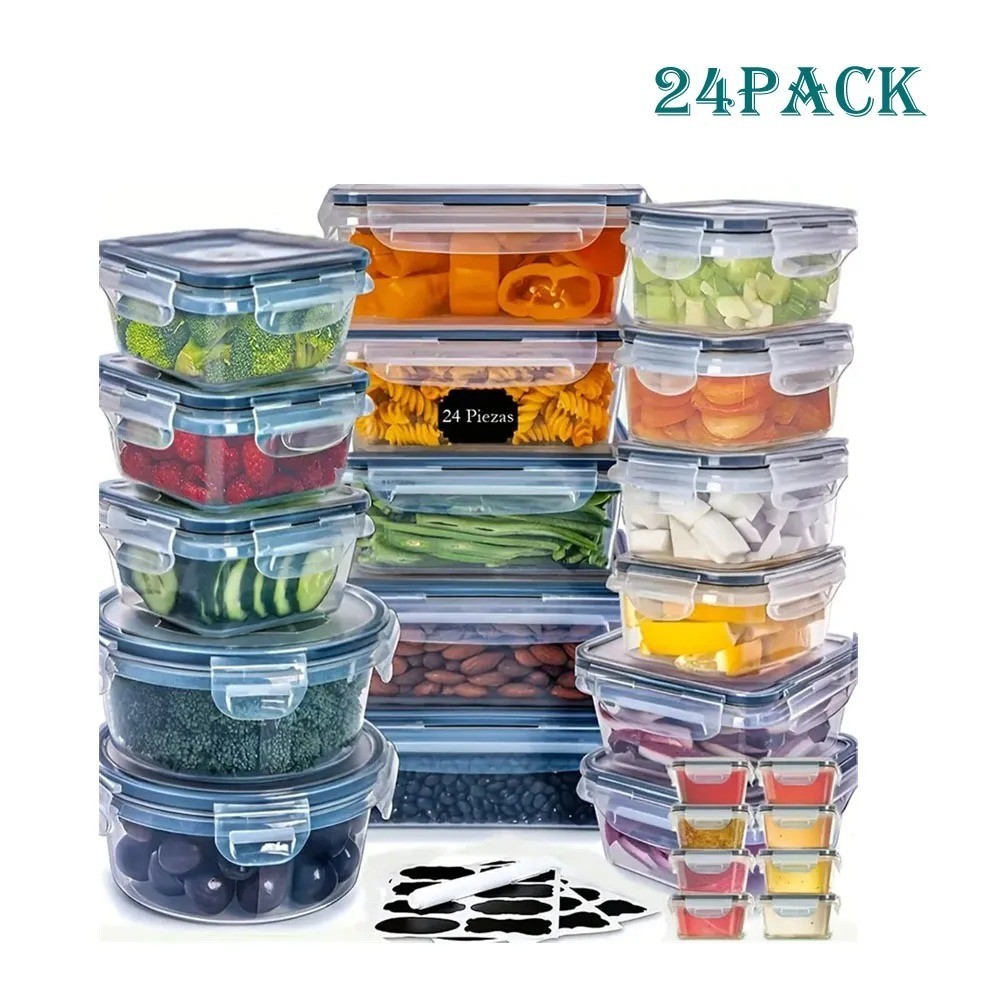 24pcs Kitchen Storage Container Set - Dishwasher Safe, Reusable Plastic Bins