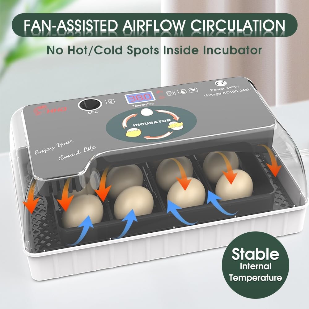 12 Egg Incubator - Automatic Egg Turner, Temperature Control, Built-in Candle...