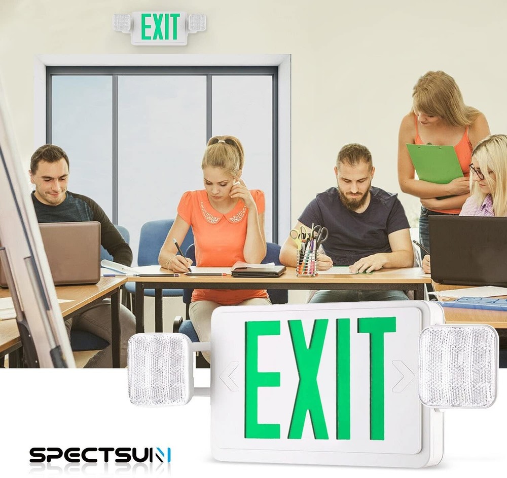 UL Listed Led 6 Packs Led Green Exit Sign with Battery Backup Combo Exit Light.