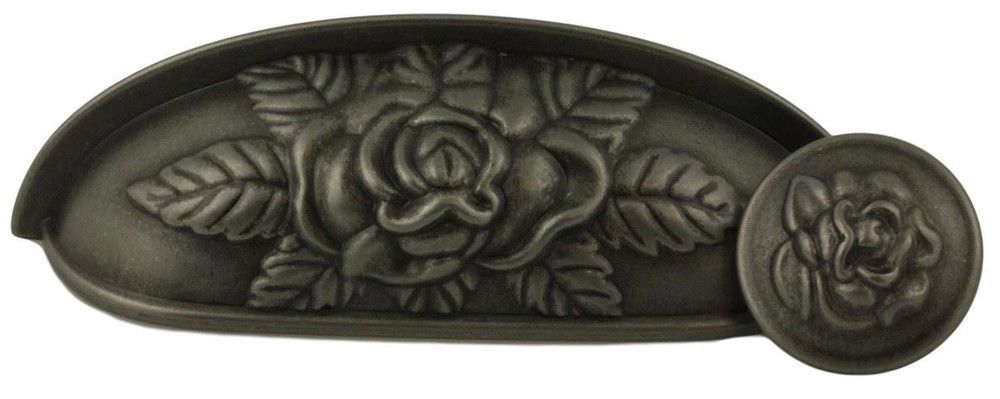3-3/4" Old Rose Pattern Cup Pull Antique Pewter