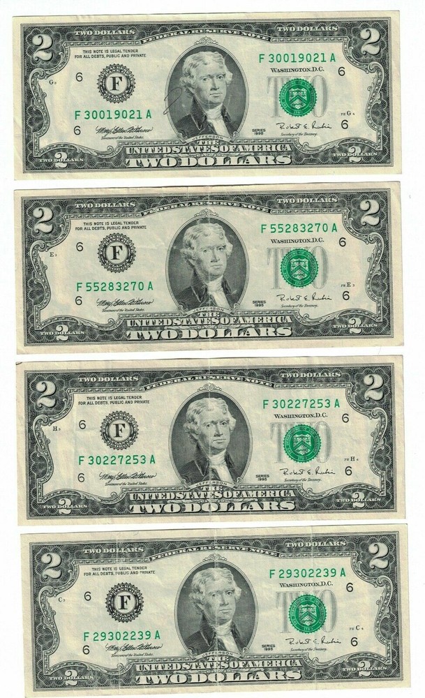 1995 $2 DOLLARS GREEN SEAL/PRICE FOR ONE SINGLE NOTE