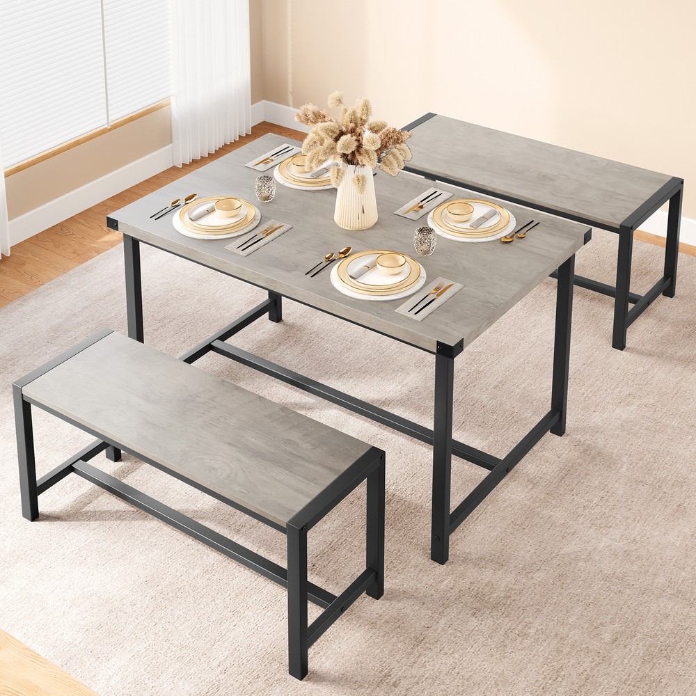 3-Pieces Dining Table Set for 4, Kitchen Table with 2 Benches, for Small Space