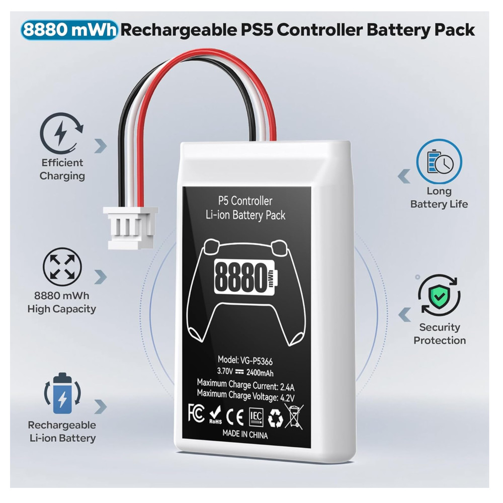 2 Pack PS5 Controller Battery Replacement 8880mWh High Capacity Rechargeable