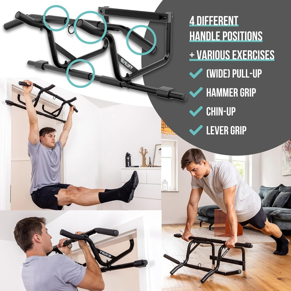 PULLUP & DIP Pull-Up Bar for Door Frames for Hanging without Screws and No Slipp