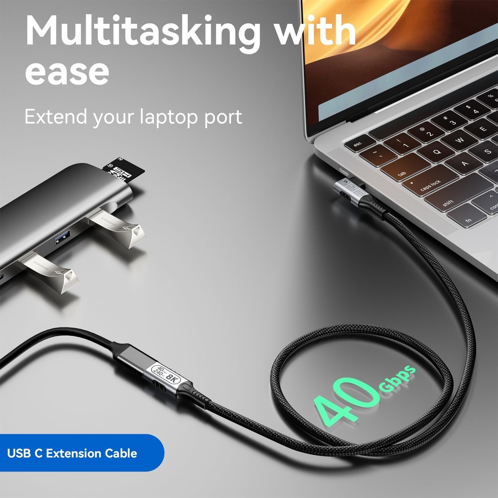 short right angle usb c extension 2FT Compatible with Thunderbolt 4 2 ft