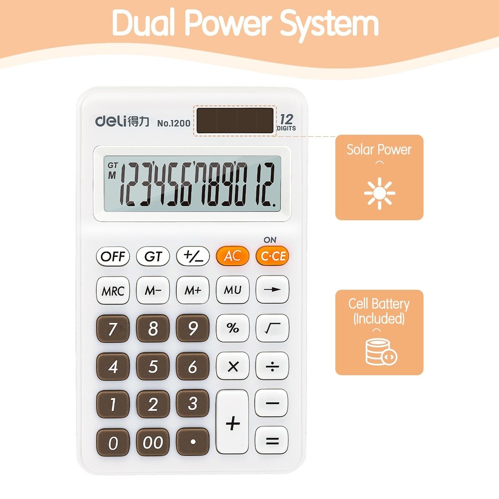 Deli Standard Function Basic Calculator, 12 Digit Desktop Calculator with Large