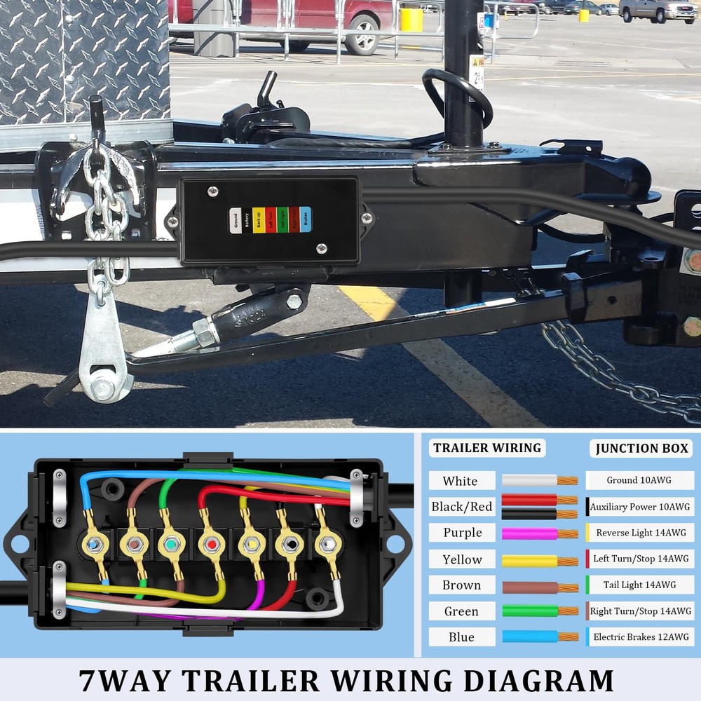 2 Set 7 Way Trailer Junction Box Weatherproof 7 Gang Color Coded Solid Studs ...