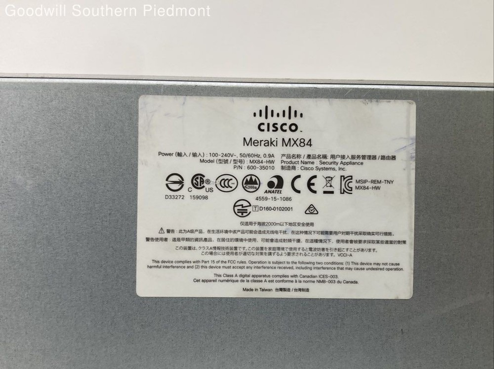 Cisco Meraki MX84 Cloud Managed Firewall Security Appliance - Tested
