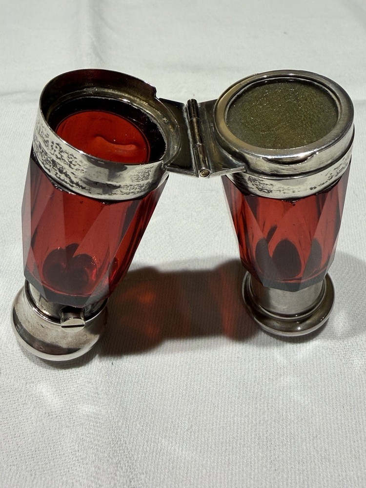 Victorian Ruby Red Glass Folding Double Scent Bottle Silver Mount