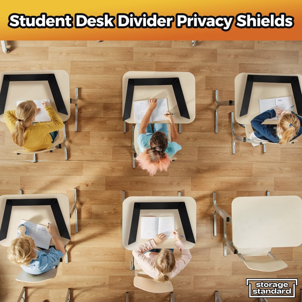 Student Desk Dividers 4-Pack Black Plastic Privacy Shields Study Carrels