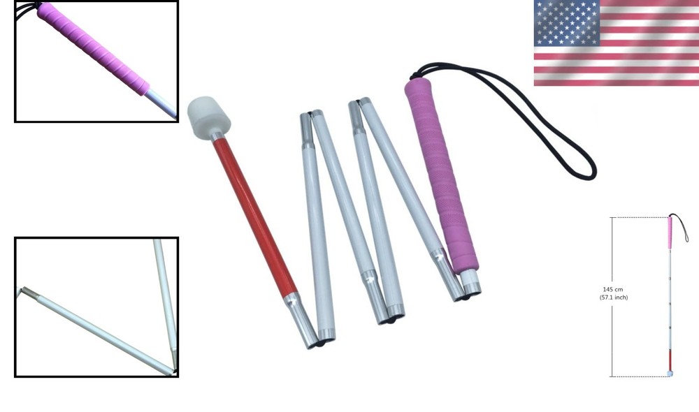 Reflective Pink Handle Folding Cane for Vision Impaired - 57.1 inch, 6 Sections