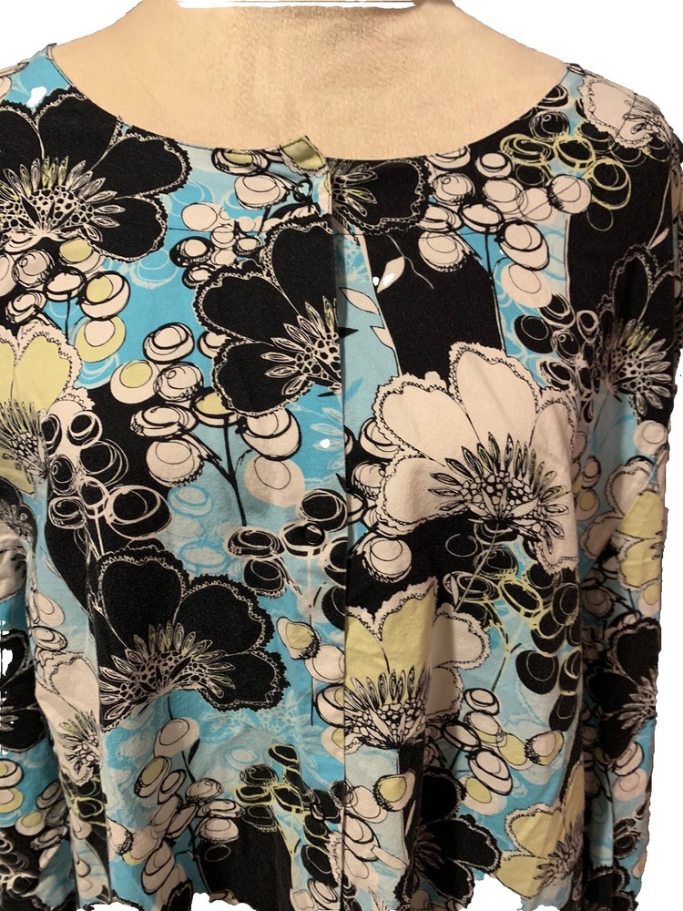 Cherokee Lab Coat Black Floral Snap Front 3XL Long Sleeves