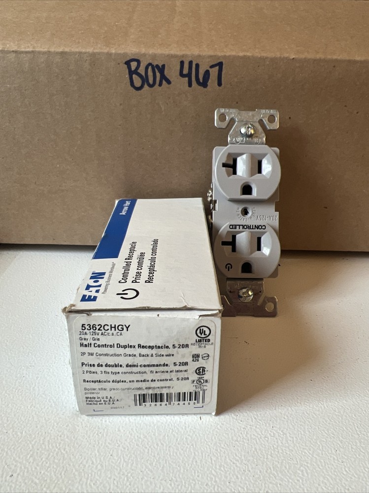 Eaton 5362CHGY Half Control Duplex Receptacle
