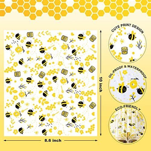 100PCS Bee Pattern Wax Paper Sheets Oilproof Waterproof Sandwich Wraps Kitchen