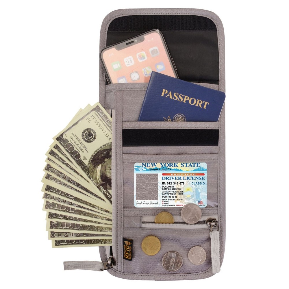 RFID Blocking Travel Neck Pouch, Passport Holder, Multicolor