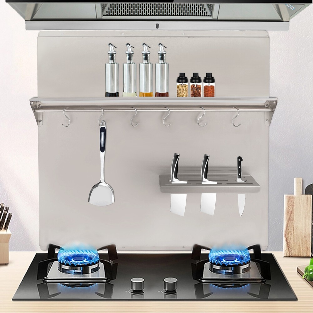 6-Hook Range Hood Backsplash Stainless Steel Range Hood Wall Shield Splash Plate