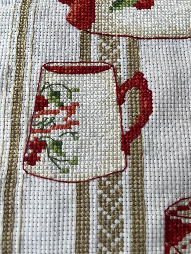 2 Pieces completed finished cross stitch Fruits&Table setting Kitchen decoration