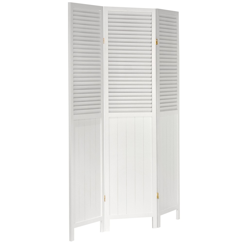 6 ft. Tall Louvered Beadboard Room Divider White 3 Panel