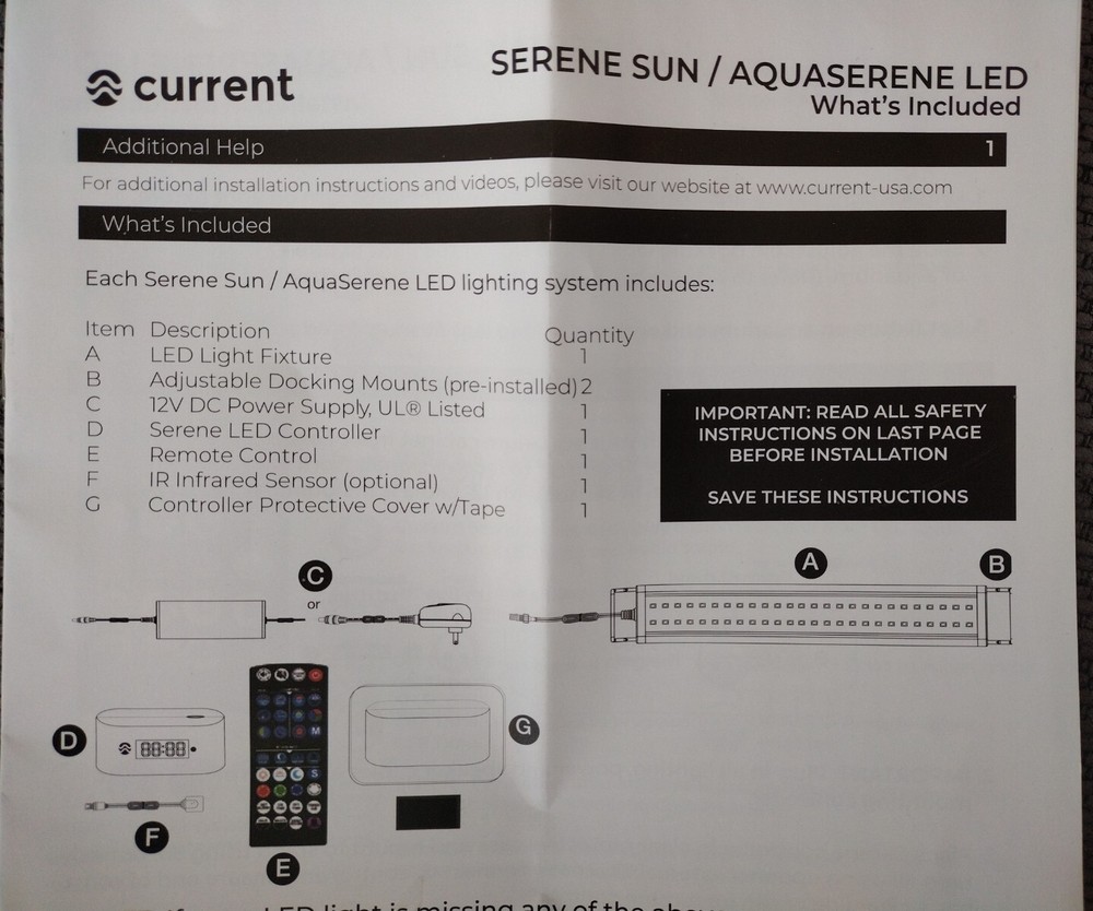 Current SERENE SUN AQUARIUM RGB+W LED light Wireless control & timer 36-48" 4326