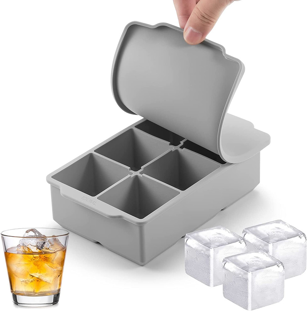 Large Ice Cube Tray with Lid, Stackable Big Silicone Square Ice Cube Mold for Wh