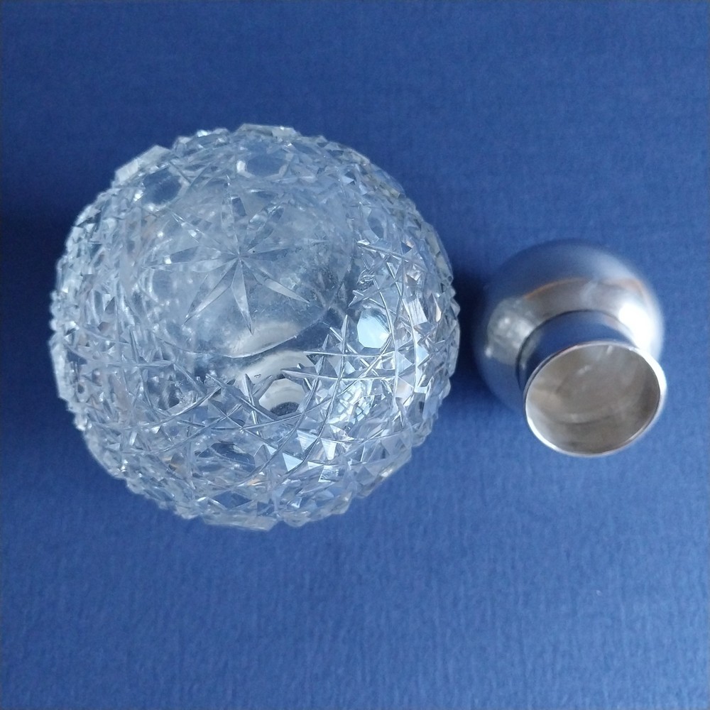Silver Cap and Crystal Perfume Bottle 5"