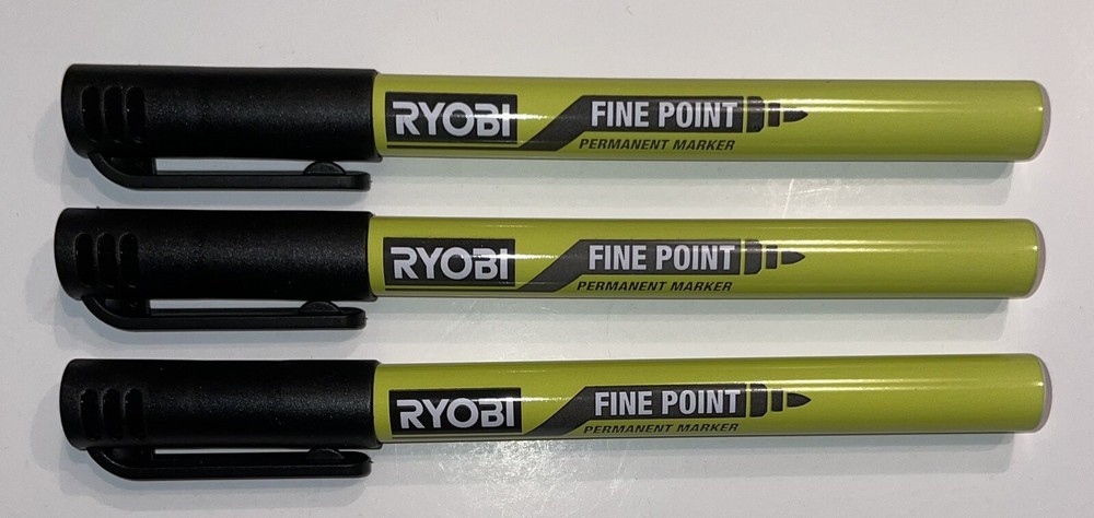 Three 3 NEW RYOBI Black Durable Precise Fine Point Permanent Workshop Marker