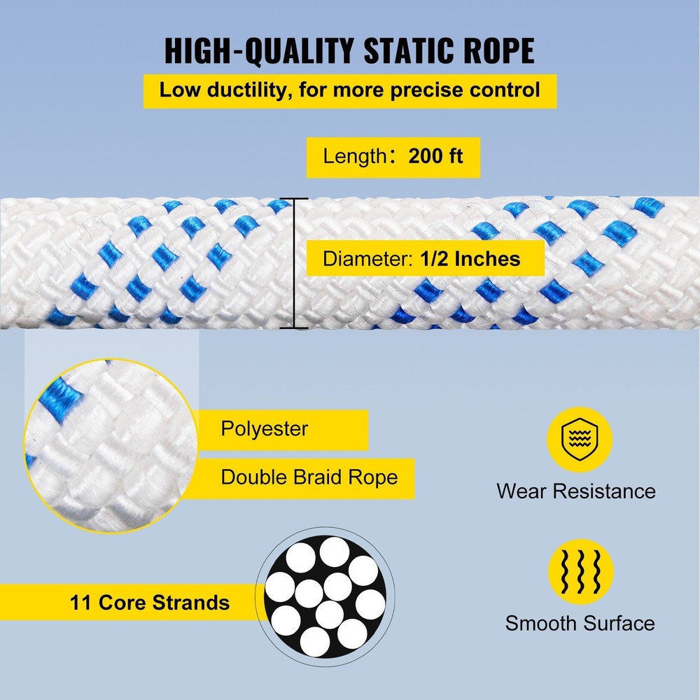 2-Sheave Rigging Pulley Set 7700lb 12mmx200ft Polyester Rope
