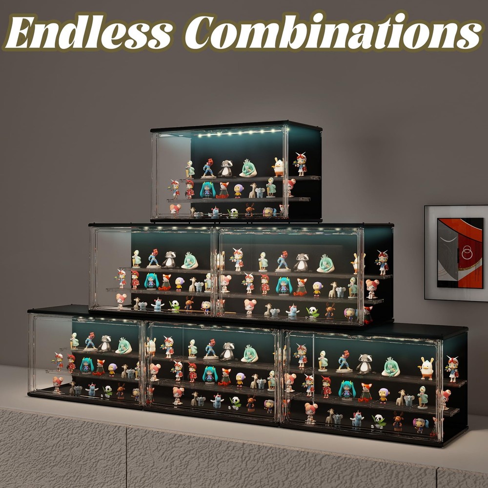 Clear Display Case for Collectibles, 3Tier Adjustable Figure Display Case wit...