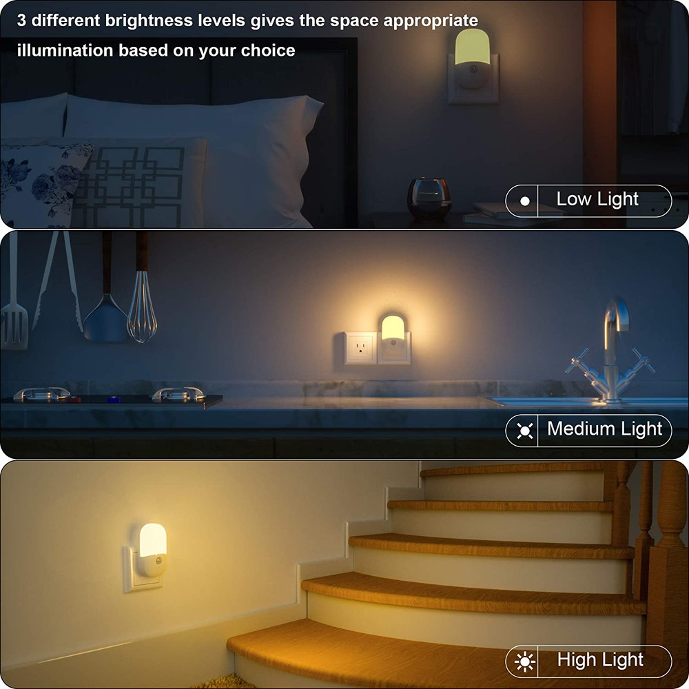 Plug in Motion Sensor Dimmable Night Light, Soft Warm White LED Stairs,2 Pack