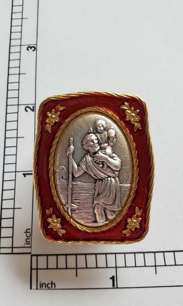 ST. CHRISTOPHER CAR VISOR CLIP - EMBOSSED OXIDIZED SILVER