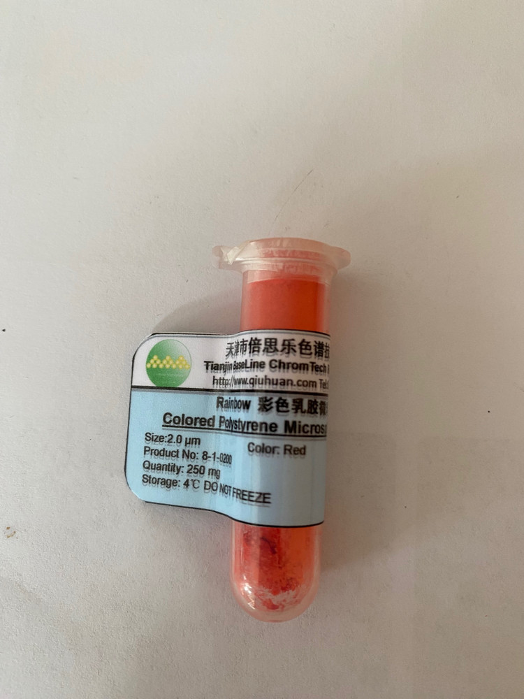 Red Colored Monodisperse Polystyrene Microspheres Size 1, 2, 5, 10, 15 um