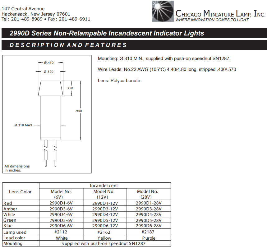 NEW IDI 2990D1 RED INDICATOR LIGHT 12 VOLT
