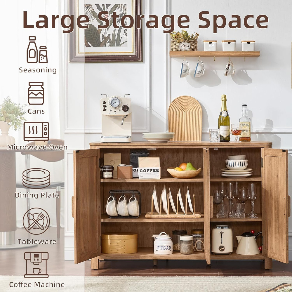 Sideboard Buffet Cabinet with Storage, 46" Arc-Shaped Credenza with 3 Doors & Ad
