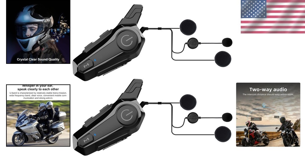 Motorcycle Bluetooth Headset 2-Pack: Waterproof & Noise Cancelling, 400M Range