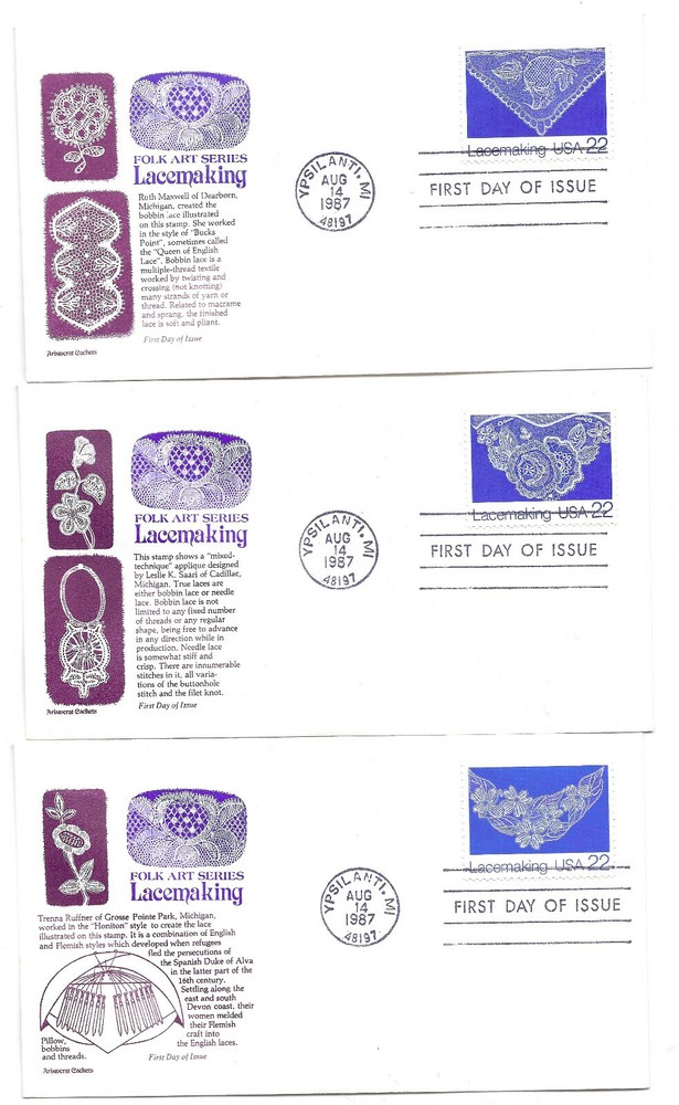 2351-54 Lacemaking set of four Aristocrat Cachets, single  FDCs