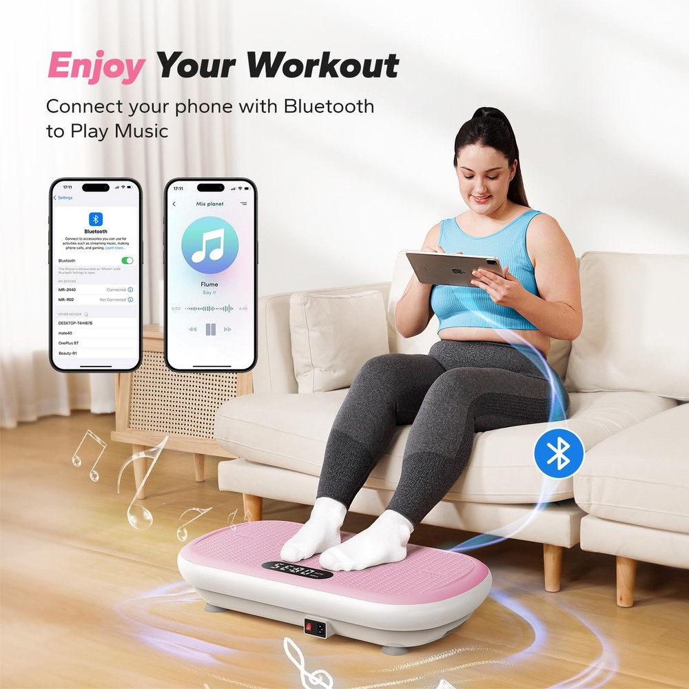 MERACH Vibration Plate Exercise Machine 440 Lb Capacity, Bluetooth, Pink