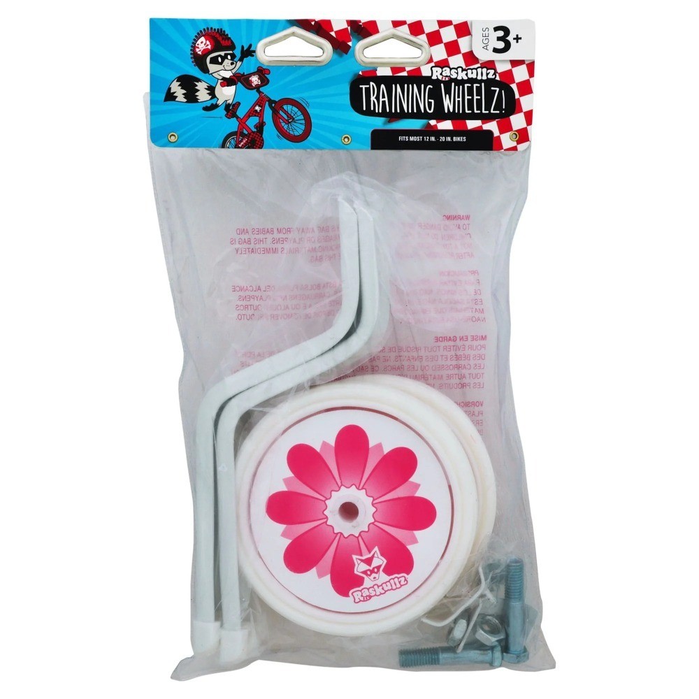 Adjustable Bicycle Training Wheels for Kids in Pink and White
