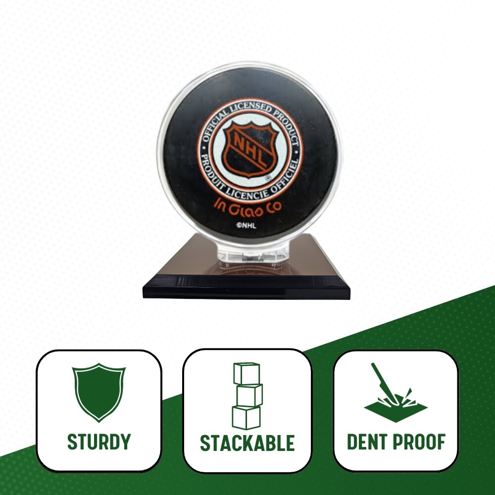 SINGLE HOCKEY PUCK DISPLAY with Black Acrylic Base