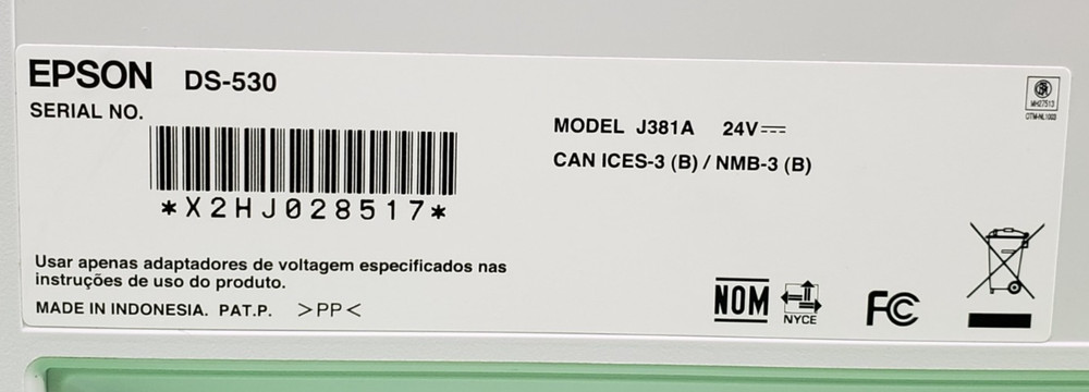 Epson DS-530 Color Duplex Document Scanner Model: J381A